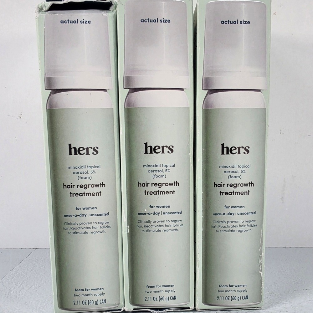3 Pk Hers Minoxidil 5% Foam Hair Regrowth Treatment Women Unscented 2.11oz 60g
